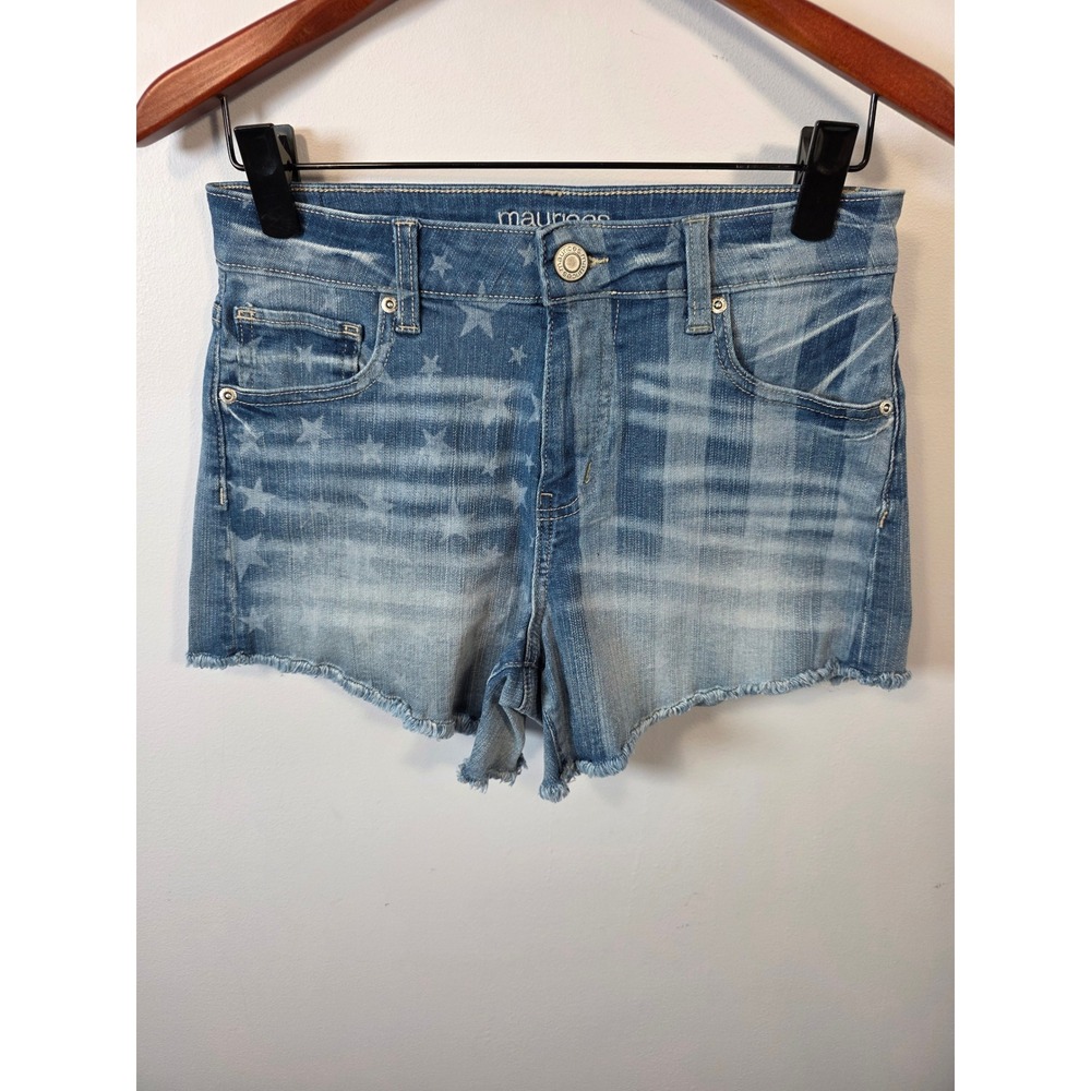 Maurices Womens High Rise Star Stripe Americana Denim Jean Shorts Size 6 Blue